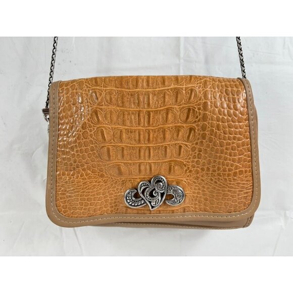 Brighton Tan Leather Croc embossed Shoulder Bag - Picture 1 of 11